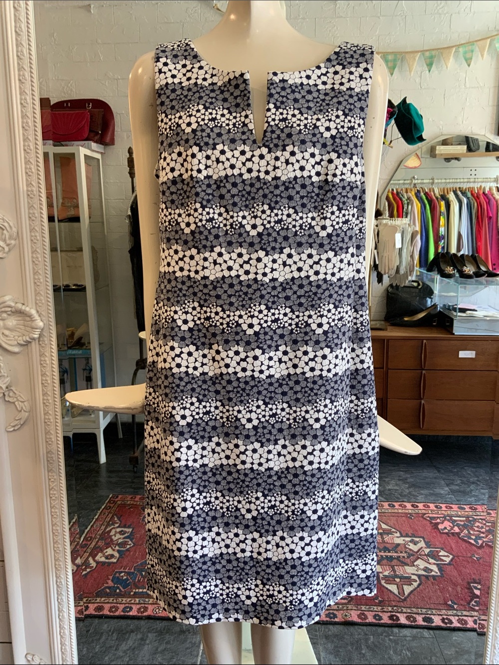 Karl Lagerfeld Navy and White Floral  Sleeveless Dress